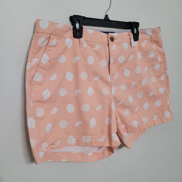 Old Navy Women’s Size 12 Everyday Chino Shorts Orange Sorbet Lemon Print GUC - Picture 1 of 5